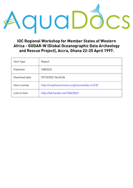 IOC Regional Workshop for Member States of Western Africa - GODAR-W (Global Oceanographic Data Archeology and Rescue Project), Accra, Ghana 22-25 April 1997