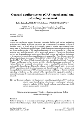 Guarani Aquifer System (GAS): Geothermal Spa Balneology Assessment