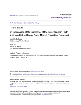 An Examination of the Emergence of the Queer Figure in North American Culture Using a Queer Marxist Theoretical Framework