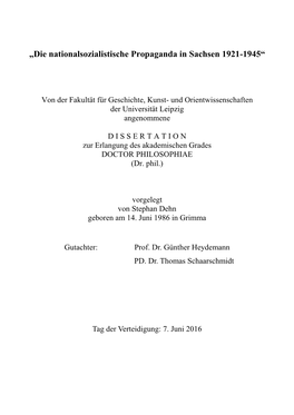 „Die Nationalsozialistische Propaganda in Sachsen 1921-1945“