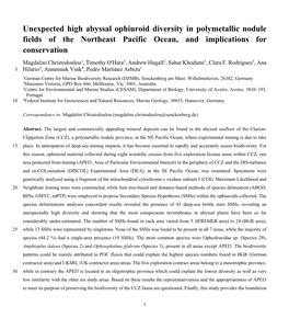 Unexpected High Abyssal Ophiuroid Diversity in Polymetallic Nodule