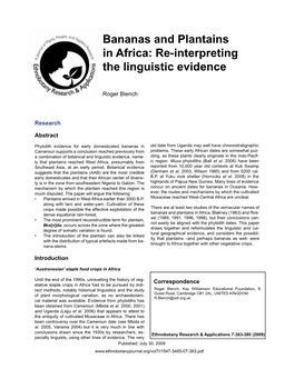 Bananas and Plantains in Africa: Re-Interpreting the Linguistic Evidence