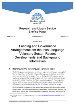 Funding and Governance Arrangements for the Irish Language Voluntary Sector: Recent Developments and Background Information