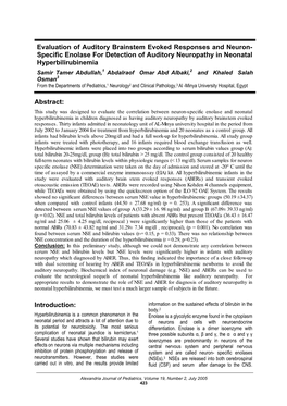 Specific Enolase for Detection of Auditory Neuropathy in Neonatal