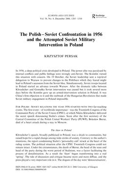 The Polish – Soviet Confrontation in 1956 and the Attempted Soviet Military Intervention in Poland