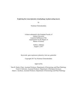 Exploring the Transcriptomics of Polyphagy in Plant-Eating Insects By