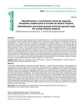 Identificación Y Crecimiento Inicial De Especies Forestales Usadas Para El