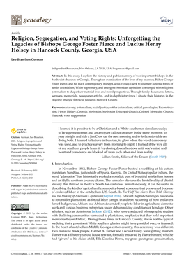 Unforgetting the Legacies of Bishops George Foster Pierce and Lucius Henry Holsey in Hancock County, Georgia, USA