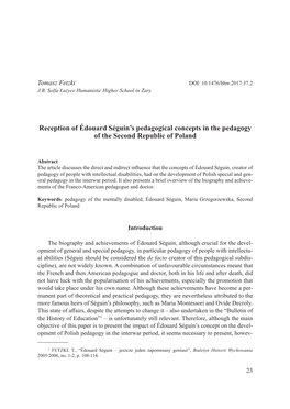 Reception of Édouard Séguin's Pedagogical Concepts in the Pedagogy of the Second Republic of Poland