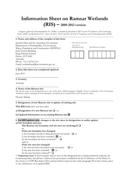 Information Sheet on Ramsar Wetlands (RIS) – 2009-2012 Version