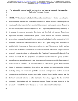 The Relationship Between Benthic Nutrient Fluxes and Bacterial Community in Aquaculture 2 Tail-Water Treatment Systems
