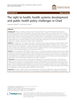 The Right to Health, Health Systems Development and Public Health Policy Challenges in Chad Jacquineau Azétsop1* and Michael Ochieng2