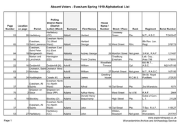 Absent Voters - Evesham Spring 1919 Alphabetical List