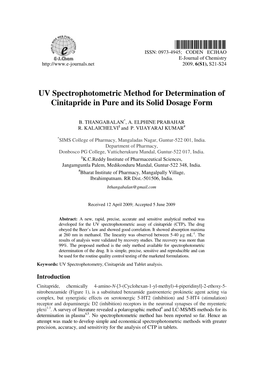 UV Spectrophotometric Method for Determination of Cinitapride in Pure and Its Solid Dosage Form