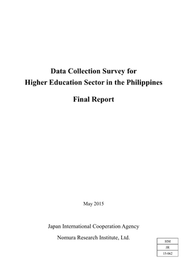 Data Collection Survey for Higher Education Sector in the Philippines