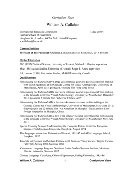 Curriculum Vitae William A
