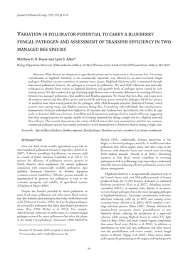 Variation in Pollinator Potential to Carry a Blueberry Fungal Pathogen and Assessment of Transfer Efficiency in Two Managed Bee Species