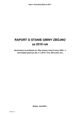 Raport O Stanie Gminy Zbójno Za 2019 R