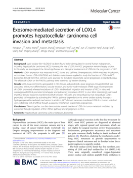 Exosome-Mediated Secretion of LOXL4 Promotes Hepatocellular