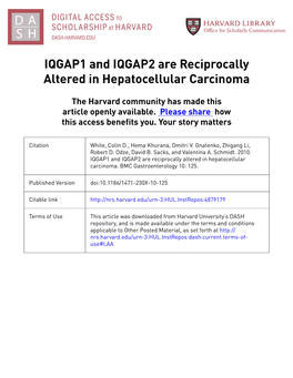 IQGAP1 and IQGAP2 Are Reciprocally Altered in Hepatocellular Carcinoma