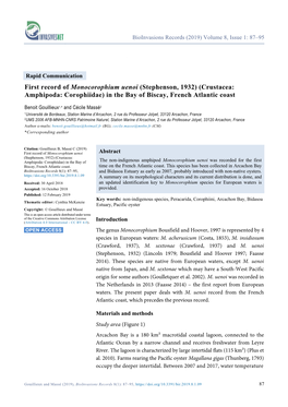 First Record of Monocorophium Uenoi (Stephenson, 1932) (Crustacea: Amphipoda: Corophiidae) in the Bay of Biscay, French Atlantic Coast