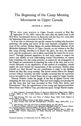 THE FIRST CAMP MEETING in Upper Canada Occurred at Hay