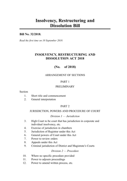 Insolvency, Restructuring and Dissolution Bill