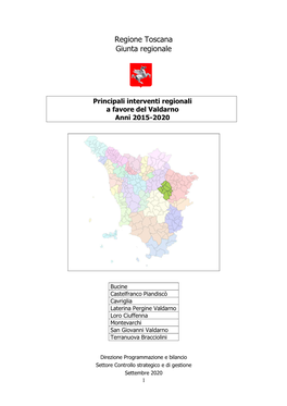 Principali Interventi Regionali a Favore Del Valdarno Anni 2015-2020