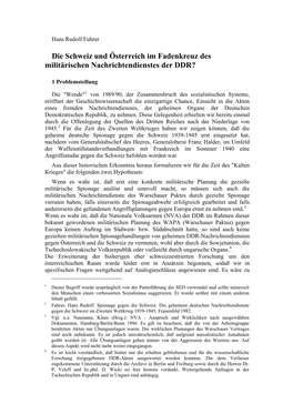 Die Schweiz Und Österreich Im Fadenkreuz Des Militärischen Nachrichtendienstes Der DDR?