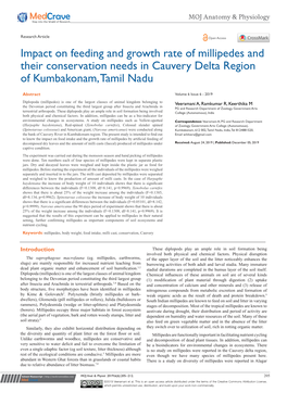 Impact on Feeding and Growth Rate of Millipedes and Their Conservation Needs in Cauvery Delta Region of Kumbakonam, Tamil Nadu