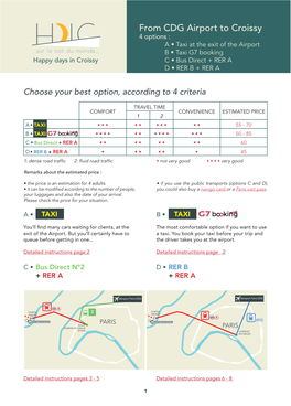 From CDG Airport to Croissy 4 Options : H IC a • Taxi at the Exit of the Airport Sur Le Toit Du Monde