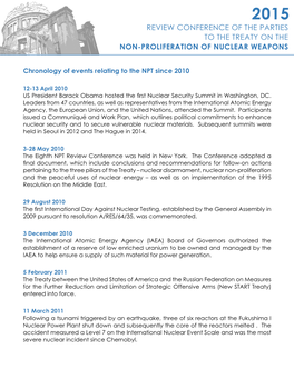 Chronology of Events Relating to the NPT Since 2010