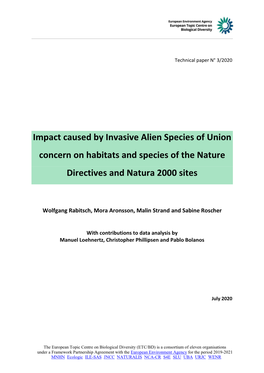 Impact Caused by Invasive Alien Species of Union Concern on Habitats and Species of the Nature Directives and Natura 2000 Sites