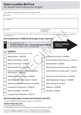 Eildon Localities Bid Fund You Decide How to Spend Your Budget!