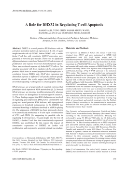 A Role for DHX32 in Regulating T-Cell Apoptosis