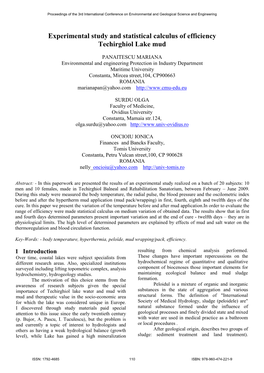 Experimental Study and Statistical Calculus of Efficiency Techirghiol Lake Mud