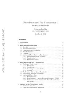 Naive Bayes and Text Classification I-Introduction and Theory