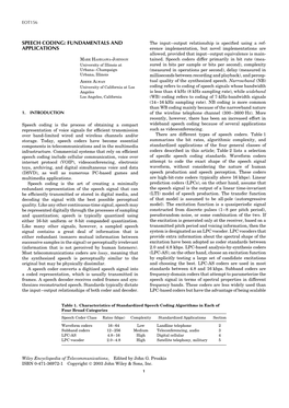 Speech Coding: Fundamentals and Applications