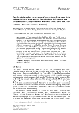 Revision of the Smiling Worms, Genus Prosorhochmus Keferstein, 1862, and Description of a New Species, Prosorhochmus Belizeanus Sp