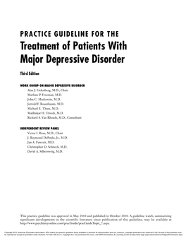 Treatment of Patients with Major Depressive Disorder