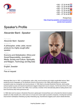 Alexander Bard - Speaker