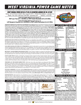 West Virginia Power Game Notes