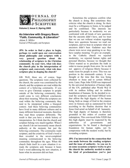 An Interview with Gregory Baum Confronted with All Kinds of New Questions “Faith, Community, & Liberation” That the Ancients Didn’T Have, and We Trust Adam S