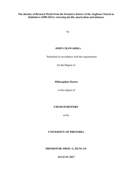 The Identity of Bernard Mzeki from the Formative History of the Anglican Church in Zimbabwe (1890-2013): Retracing His Life, Martyrdom and Infuence