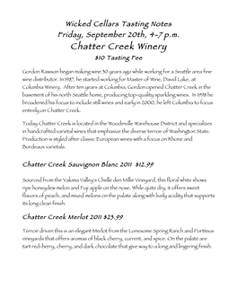 Chatter Creek Winery $10 Tasting Fee