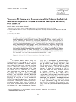 Taxonomy, Phylogeny, and Biogeography of the Endemic Mudflat Crab Helice/Chasmagnathus Complex (Crustacea: Brachyura: Varunidae)