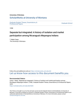 A History of Isolation and Market Participation Among Nicaragua's Mayangna Indians