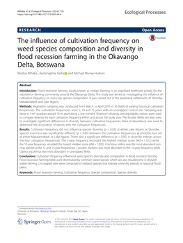 The Influence of Cultivation Frequency on Weed Species Composition and Diversity in Flood Recession Farming in the Okavango Delt