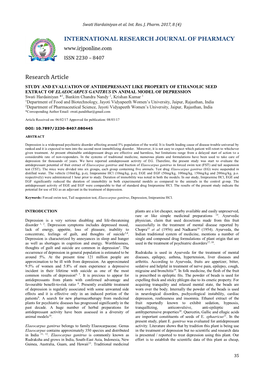 Study and Evaluation of Antidepressant