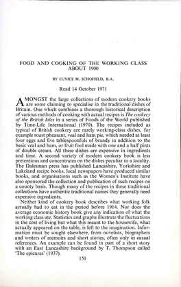 Food and Cooking of the Working Class About 1900